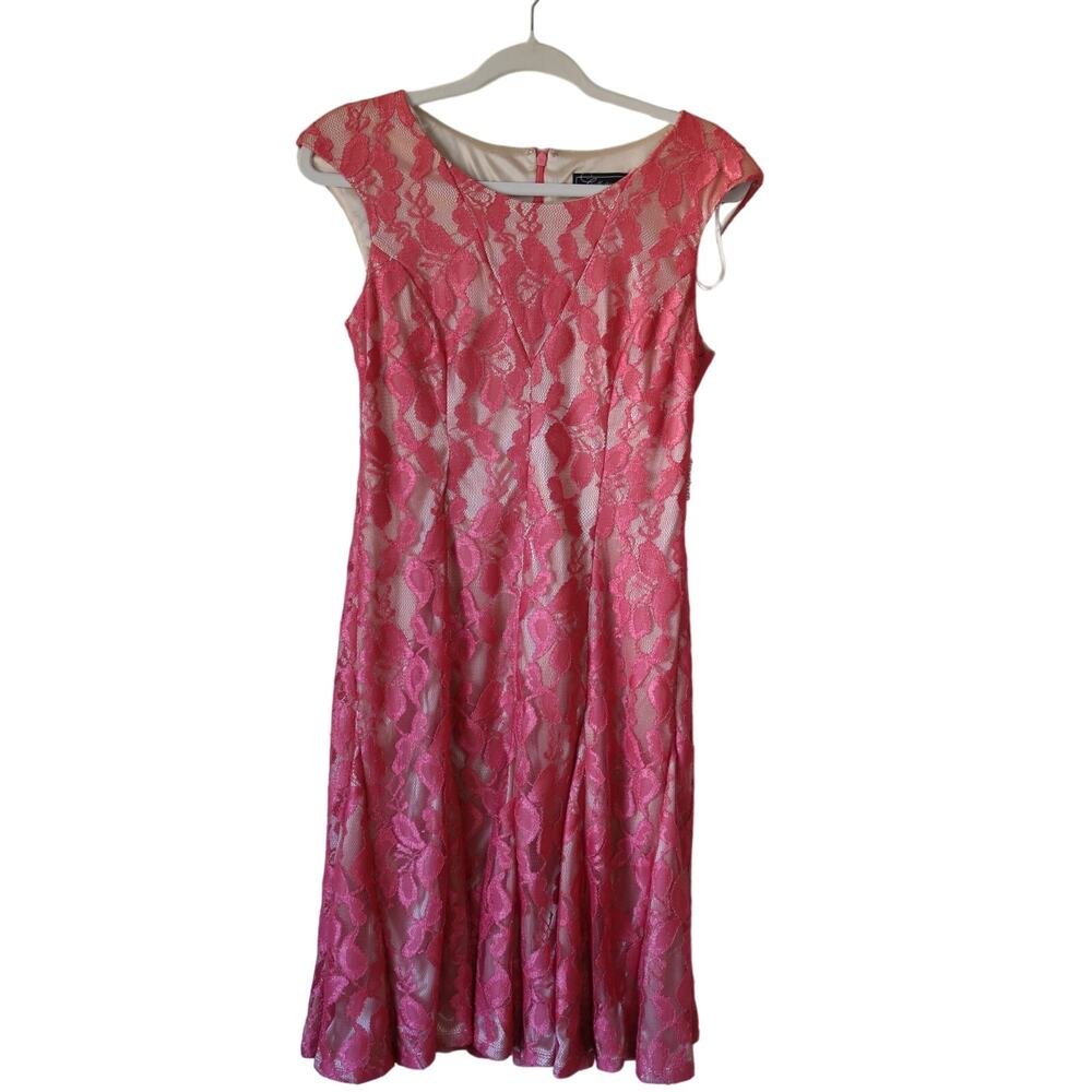 NWT Dress Barn Collection Coral Pink Lace Lined Dress 8‎